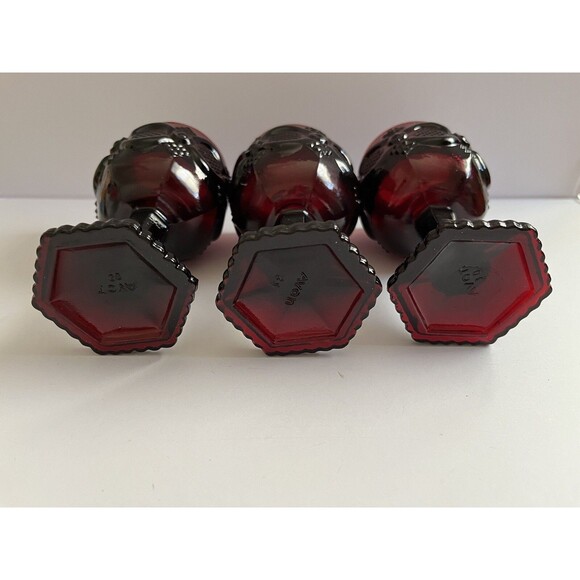 Vintage Avon 1876 Cape Cod Ruby Red Cordial Wine Glasses Footed Stem 4.5" Set/3 - Picture 6 of 6